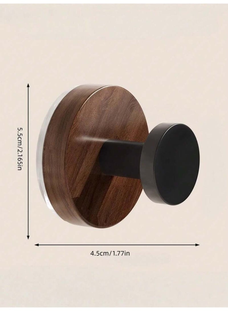 Wall-Mounted Wooden Hook Set (2 PCS) – Walnut Wood Finish with Matte Black Hook – Modern Bathroom & Entryway Towel, Robe & Bag Holder – Water Transfer Printing Design - Image 2